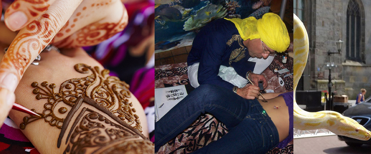 Alle kleuren van glitter en henna